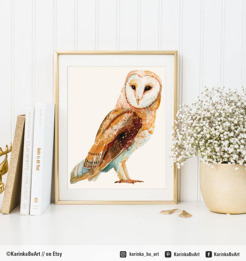 Barn Owl svg Boho clipart Watercolor Print Barn Owl painting Rustic kitchen poster Owl nursery decor poster image 2