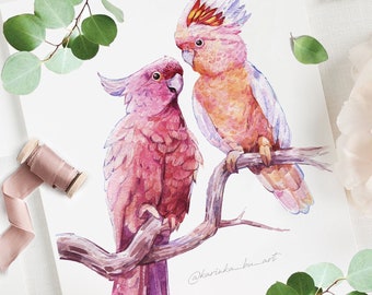 Cockatoo poster Parrot Watercolor clipart print printable wall art Australian nature Tropical Illustration wildlife hand drawn whimsical