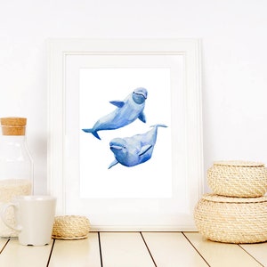 Beluga Whale stack Whale print Watercolor print Poster Wall decor painting. Sea art. Watercolor clipart Nautical decor White Whale image 8