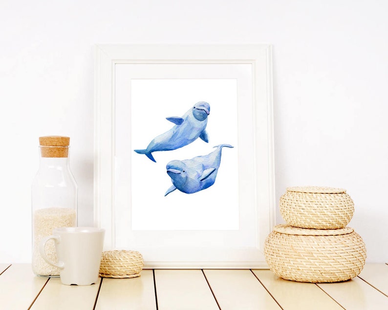 Beluga Whale stack Whale print Watercolor print Poster Wall decor painting. Sea art. Watercolor clipart Nautical decor White Whale image 8