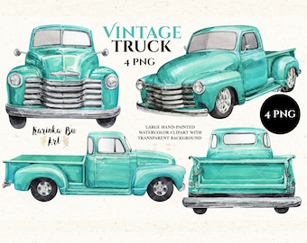 Vintage pickup truck Vintage Teal pickup truck Watercolor clipart Sublimation designs. Watercolor clipart Farm clipart. Turquoise clipart