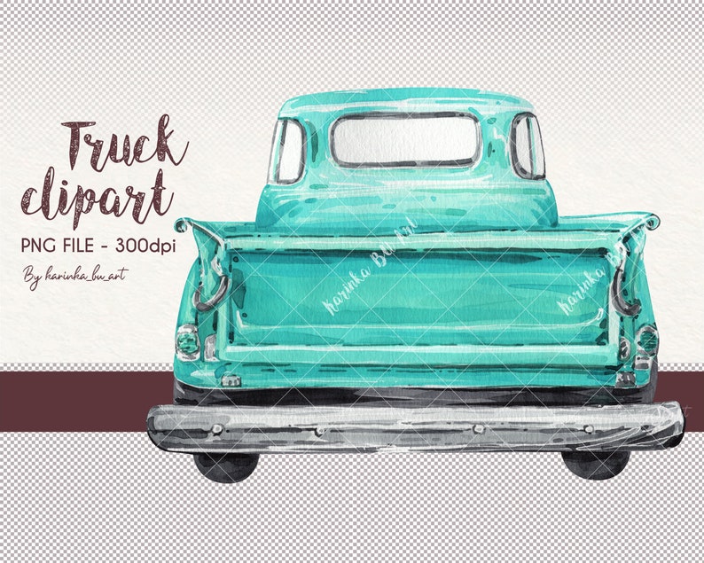 Vintage Pickup Truck Vintage Teal Pickup Truck Watercolor Etsy