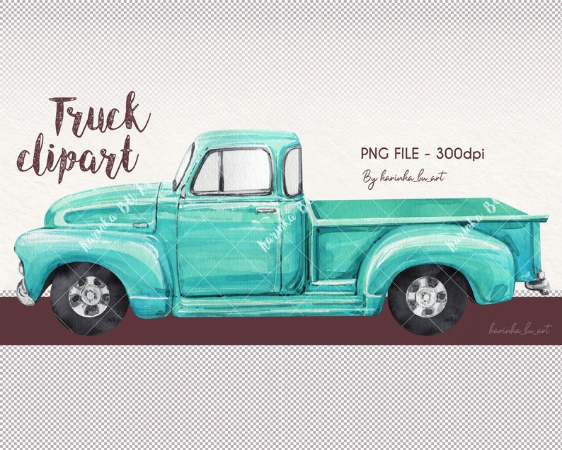 Vintage Pickup Truck Vintage Teal Pickup Truck Watercolor Etsy