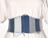 Denim Corset Belt , Reworked Denim Belt, Patchwork Denim Belt