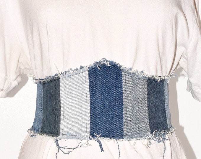 Denim Corset Belt Reworked Denim Belt Patchwork Denim Belt - Etsy