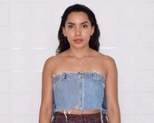 Denim Tube Top , Reworked Denim, Reworked Denim, Patchwork, Denim Patchwork