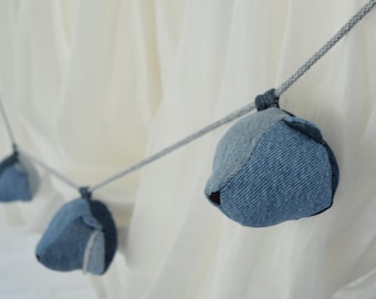 Guirnalda de mezclilla hecha a mano, banderines de tela. Guirnalda de ositos de peluche para decoración de guardería, decoración de dormitorio infantil, decoración de pared de tela, mezclilla reciclada.