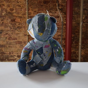 Denim Teddy Bear, patchwork teddy bear, unique teddy bear image 2