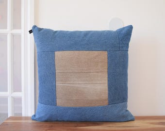 Recycled Denim Pillow Cover: 20'' Square, One-of-a-Kind