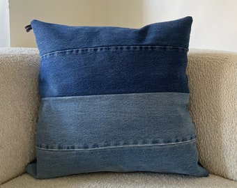 Denim Pillow Cover, Recycled Denim, patchwork Denim