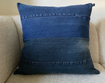 Denim Pillow Cover, Recycled Denim, patchwork Denim