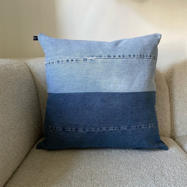 Denim Pillow Cover, Recycled Denim, patchwork Denim