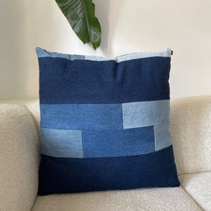 Denim Pillow Cover, Patchwork Denim, Denim pillow case 24'' x 24''