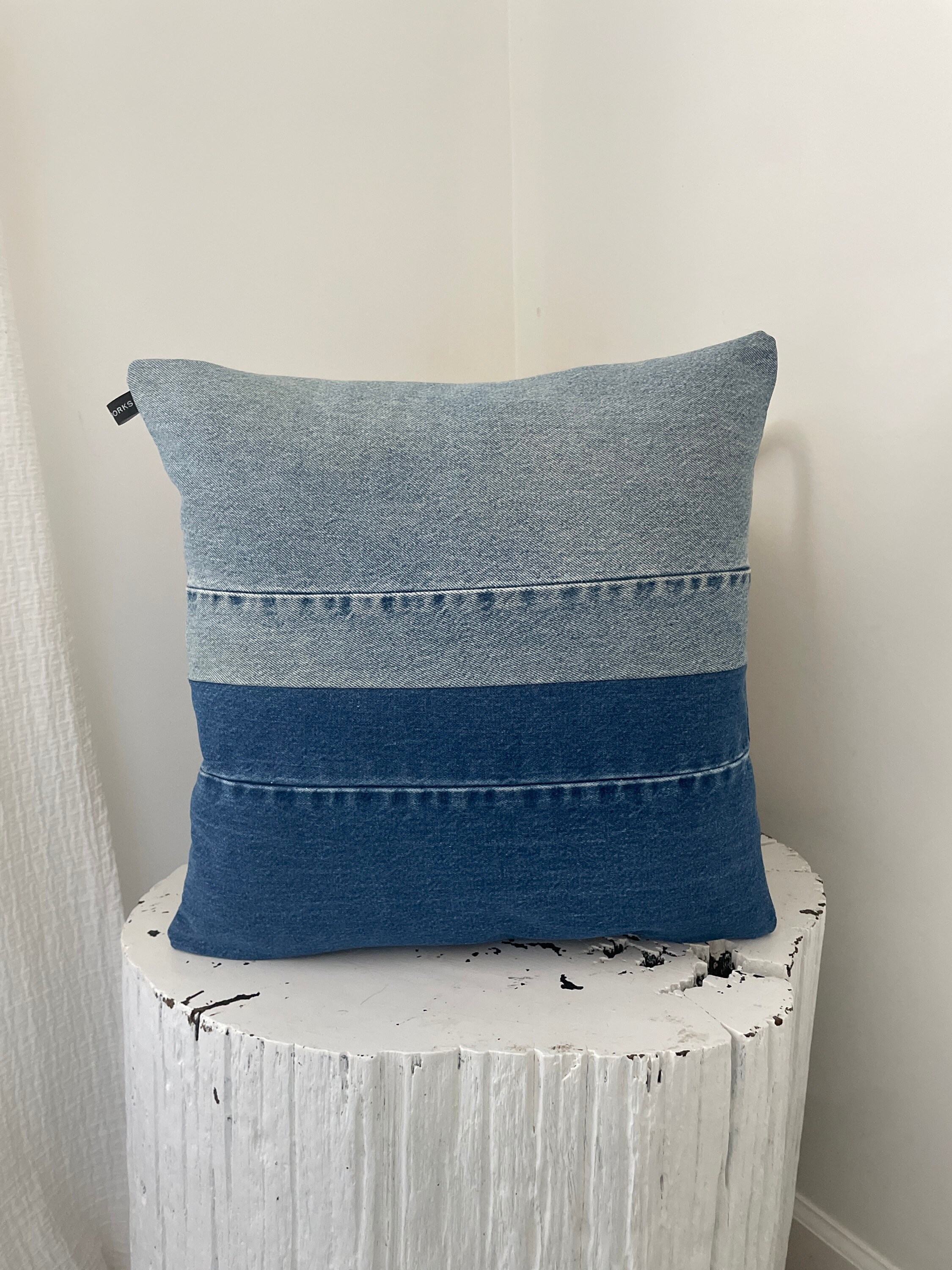 Denim Pillow Cover Denim Pillow Case Patchwork Denim Pillow Etsy