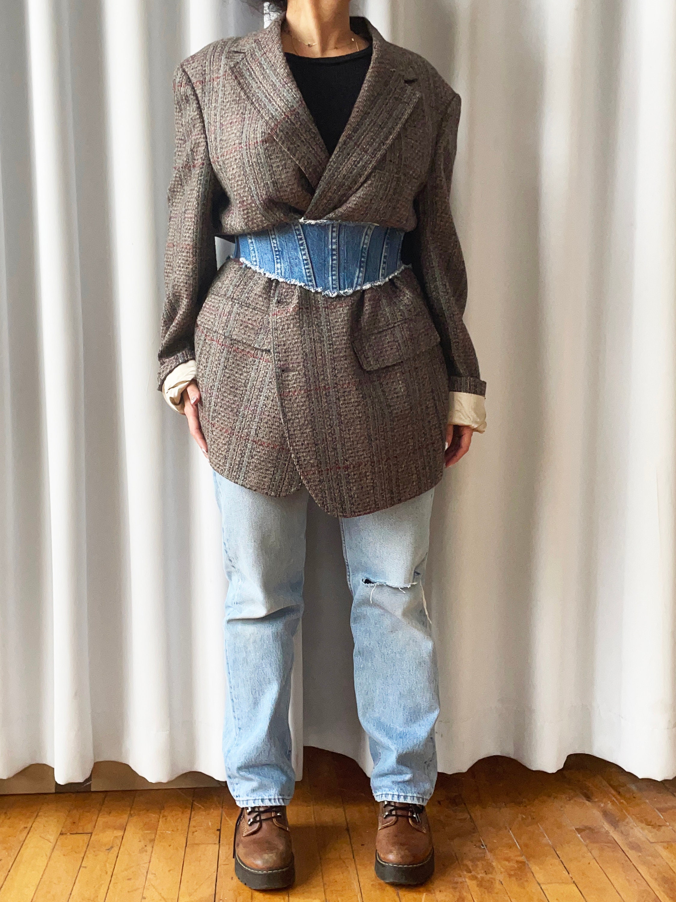 Denim Corset Belt: Upcycled Patchwork Design - Etsy