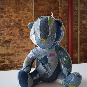 Denim Teddy Bear, patchwork teddy bear, unique teddy bear image 7