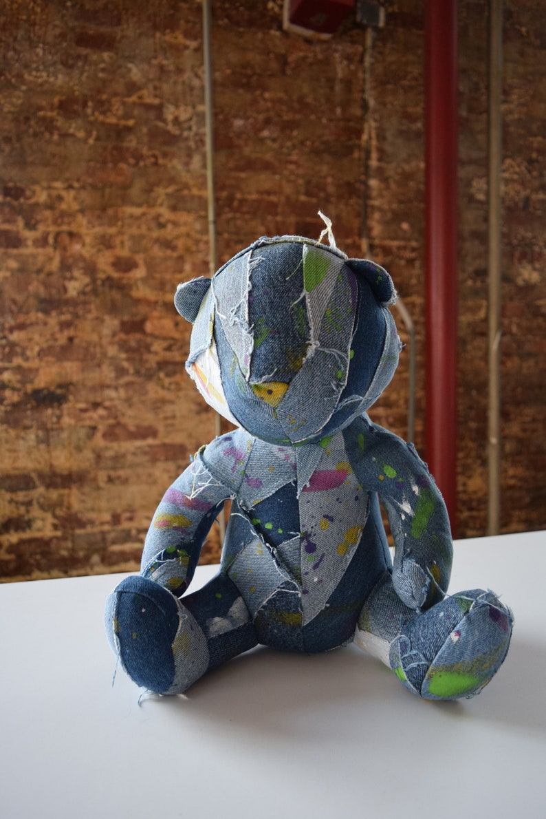 Denim Teddy Bear, patchwork teddy bear, unique teddy bear image 7