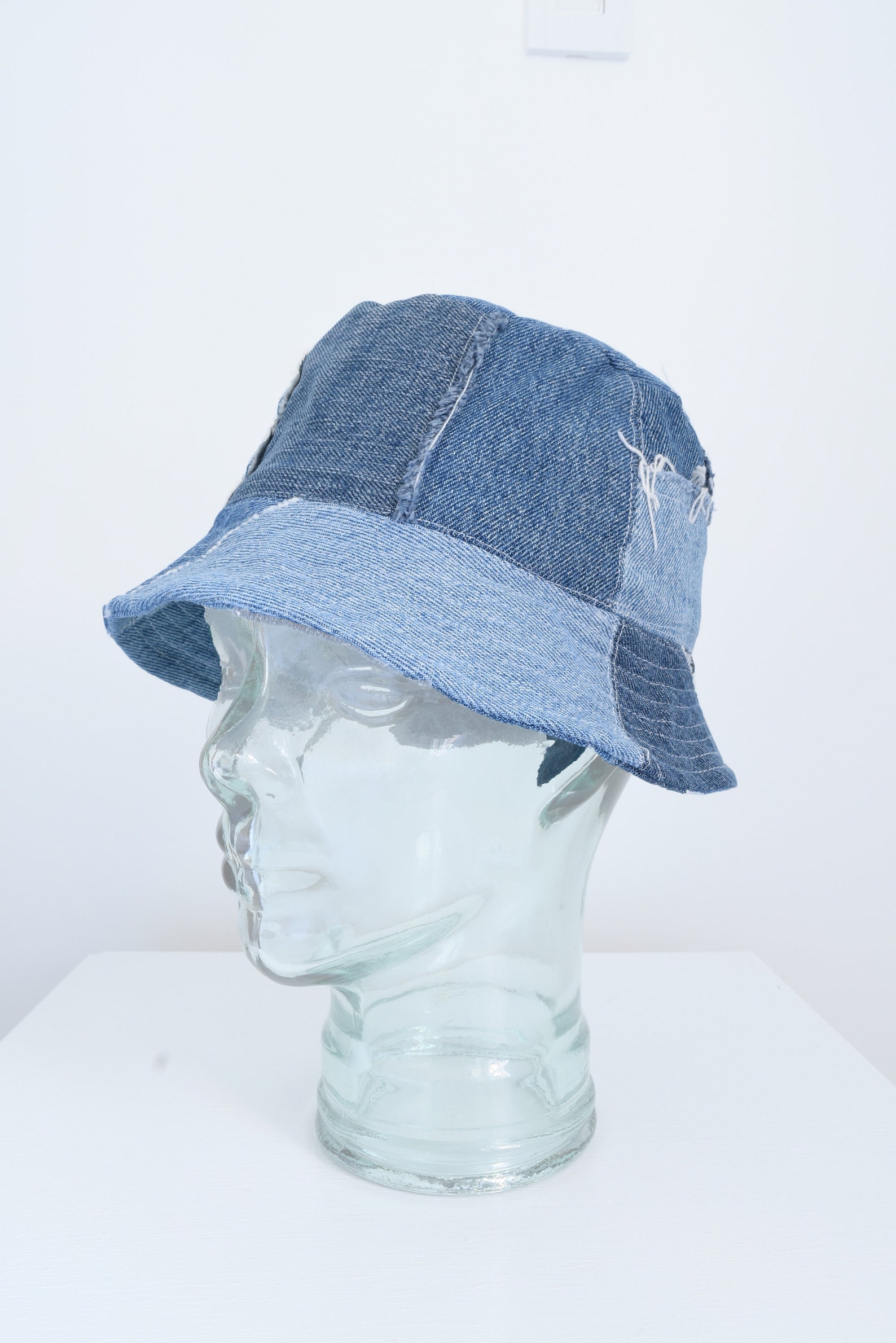 Denim Bucket Hat Patchwork Bucket Hat Blue Bucket Hat - Etsy