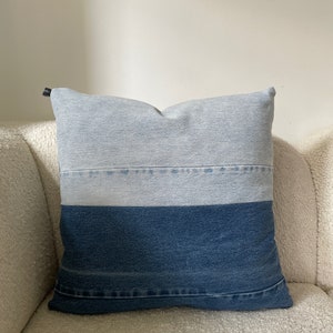 Denim Pillow Cover, Recycled Denim, patchwork Denim image 1