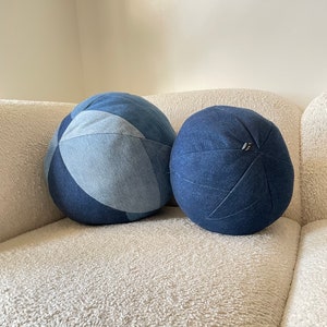 Ball Pillow, Denim Ball Pillow, Patchwork pillow, Throw Pillow image 2