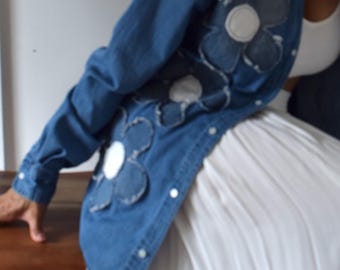 denim shirt for women, one of a kind patchwork, patchwork