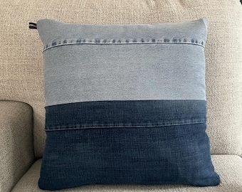 Denim Pillow Cover: Patchwork Design, 18x18