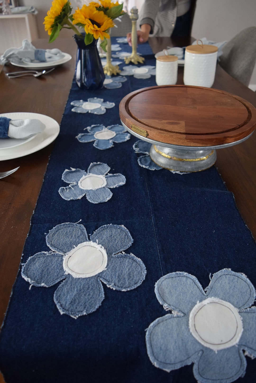 Denim Table Runner,denim Table Cloth, Floral Table Runner Etsy