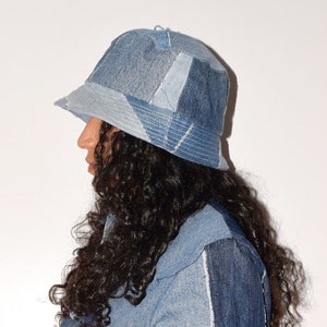 Denim Bucket Hat, Patchwork bucket hat , Blue Bucket Hat