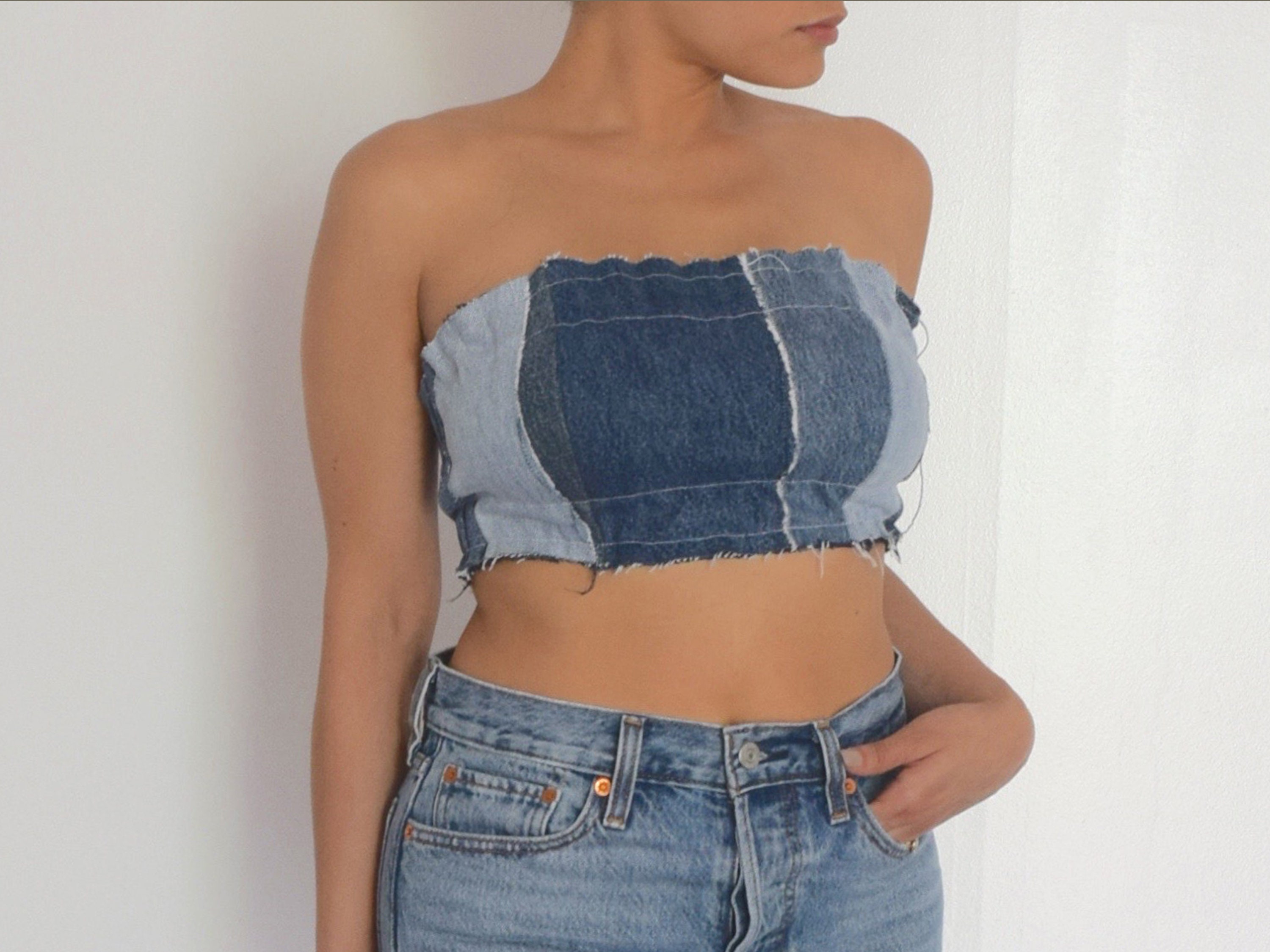 Denim Bandeau Reworked Denim Top 