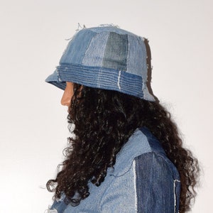 Denim Bucket Hat, Patchwork bucket hat , Blue Bucket Hat