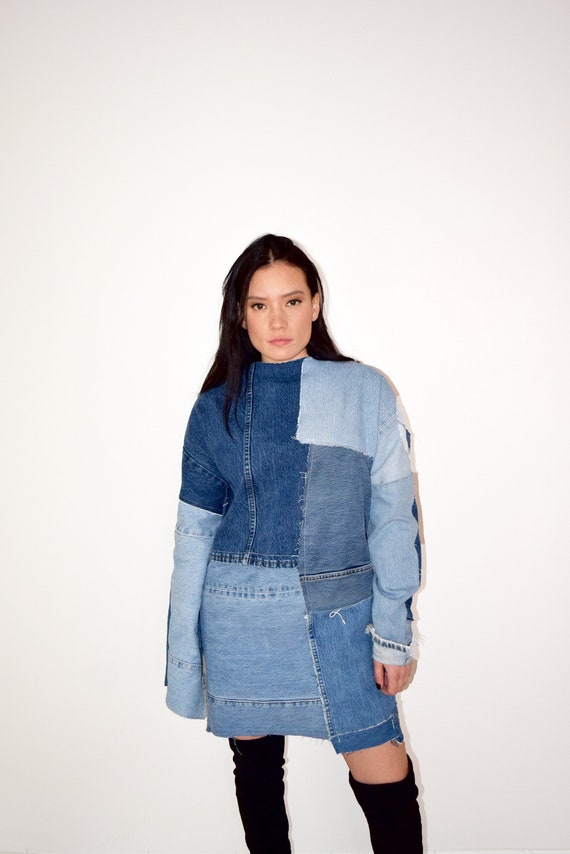 patchwork denim dress