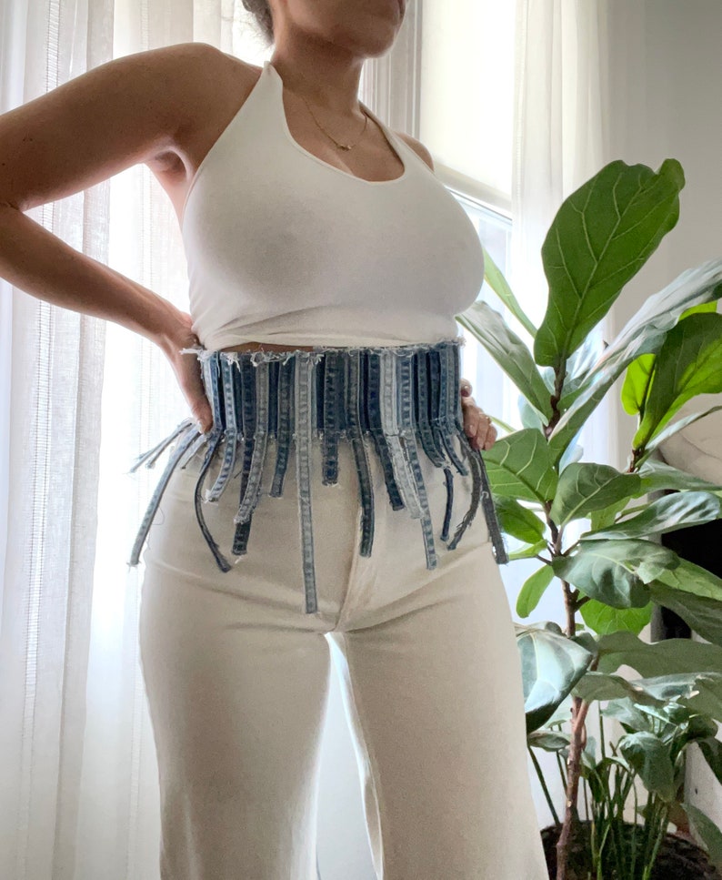 Denim Corset Belt , Reworked Denim Belt, Patchwork Denim Belt Etsy