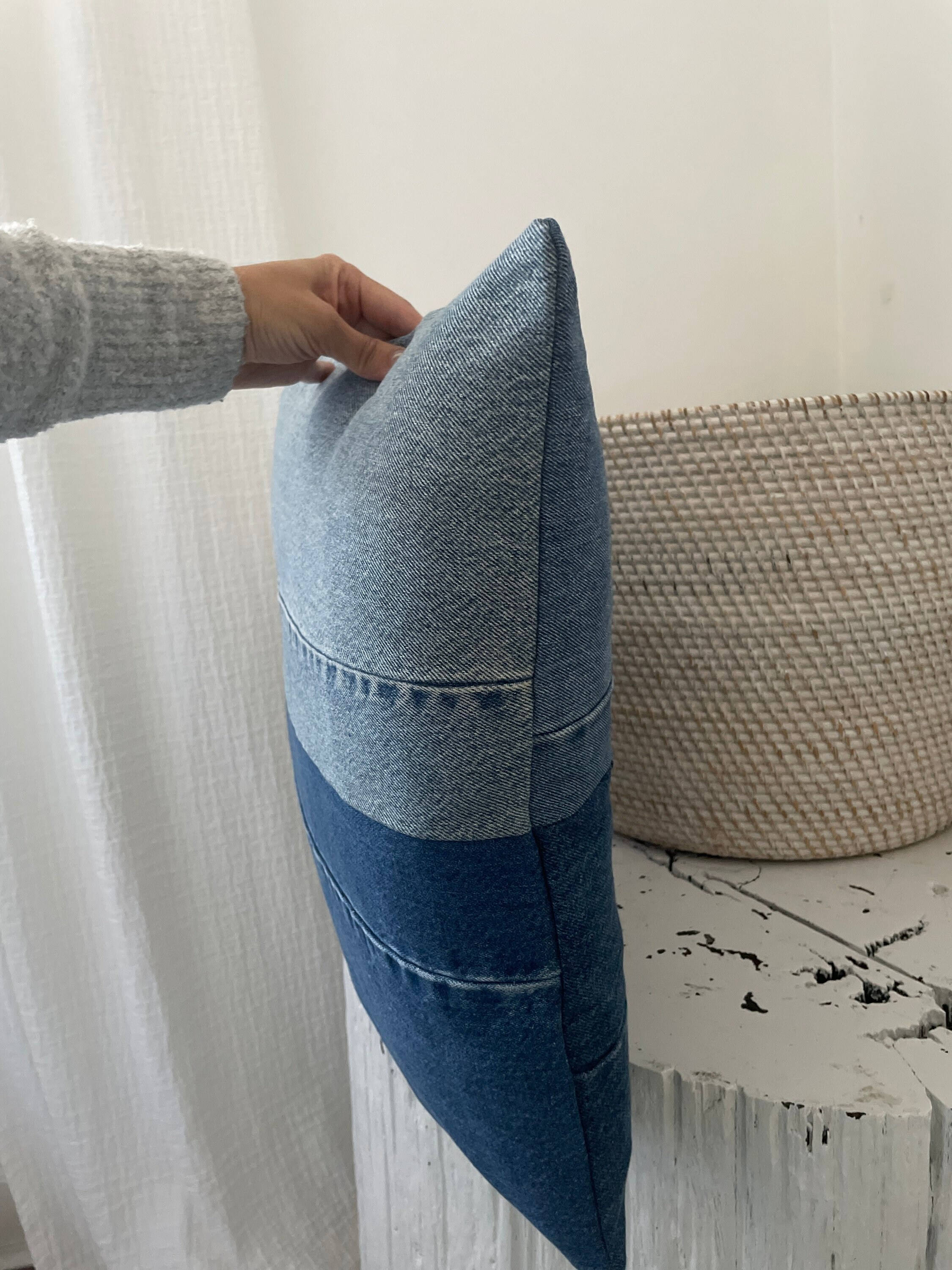 Denim Pillow Cover Denim Pillow Case Patchwork Denim Pillow Etsy