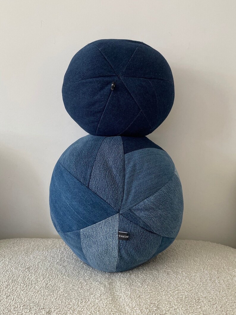 Ball Pillow, Denim Ball Pillow, Patchwork pillow, Throw Pillow image 3