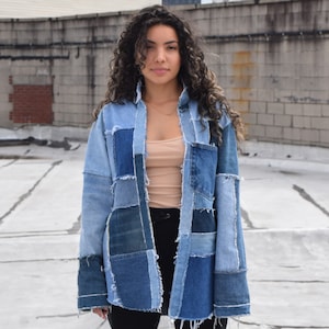 Giacca in denim, giacca in denim, camicia in denim, denim patchwork, top in denim oversize