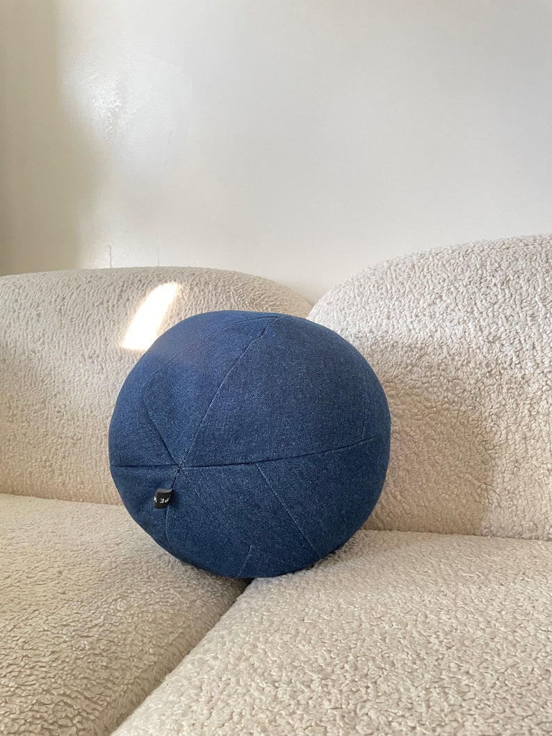 Ball Pillow, Denim Ball Pillow, Patchwork pillow, Throw Pillow image 9