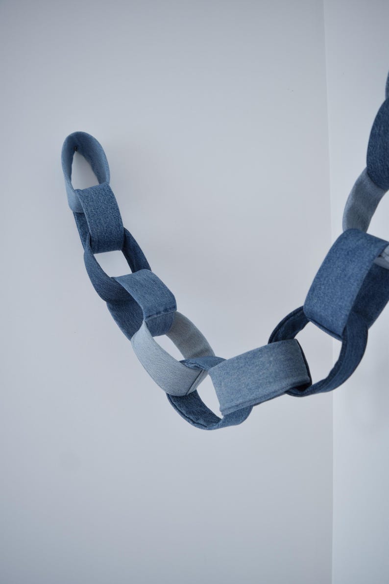 Denim Chain Link Garland Fabric, Denim Wall Decor, Hanging Jean Decor ...
