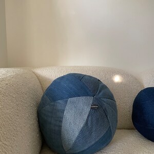 Ball Pillow, Denim Ball Pillow, Patchwork pillow, Throw Pillow image 8