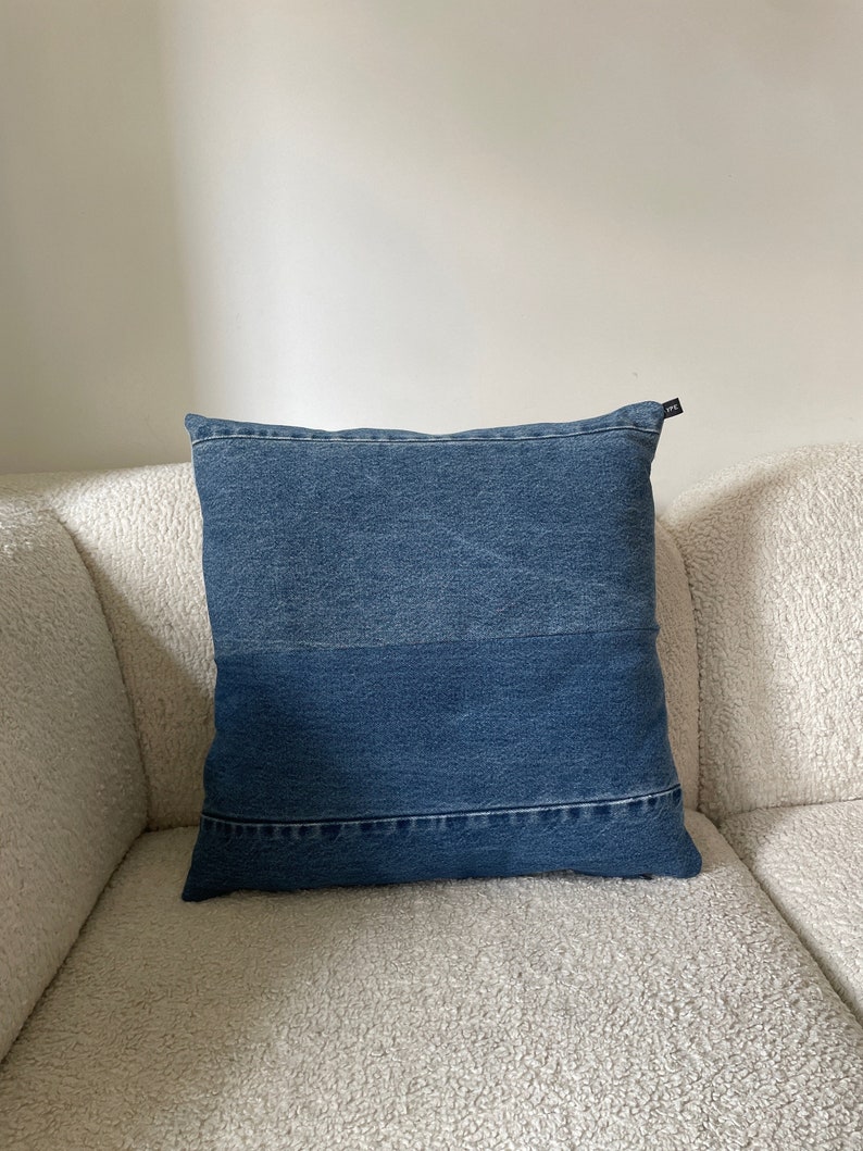 Denim Pillow Cover, Recycled Denim, patchwork Denim image 2