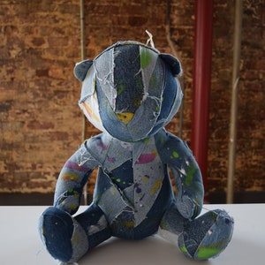 Denim Teddy Bear, patchwork teddy bear, unique teddy bear image 3