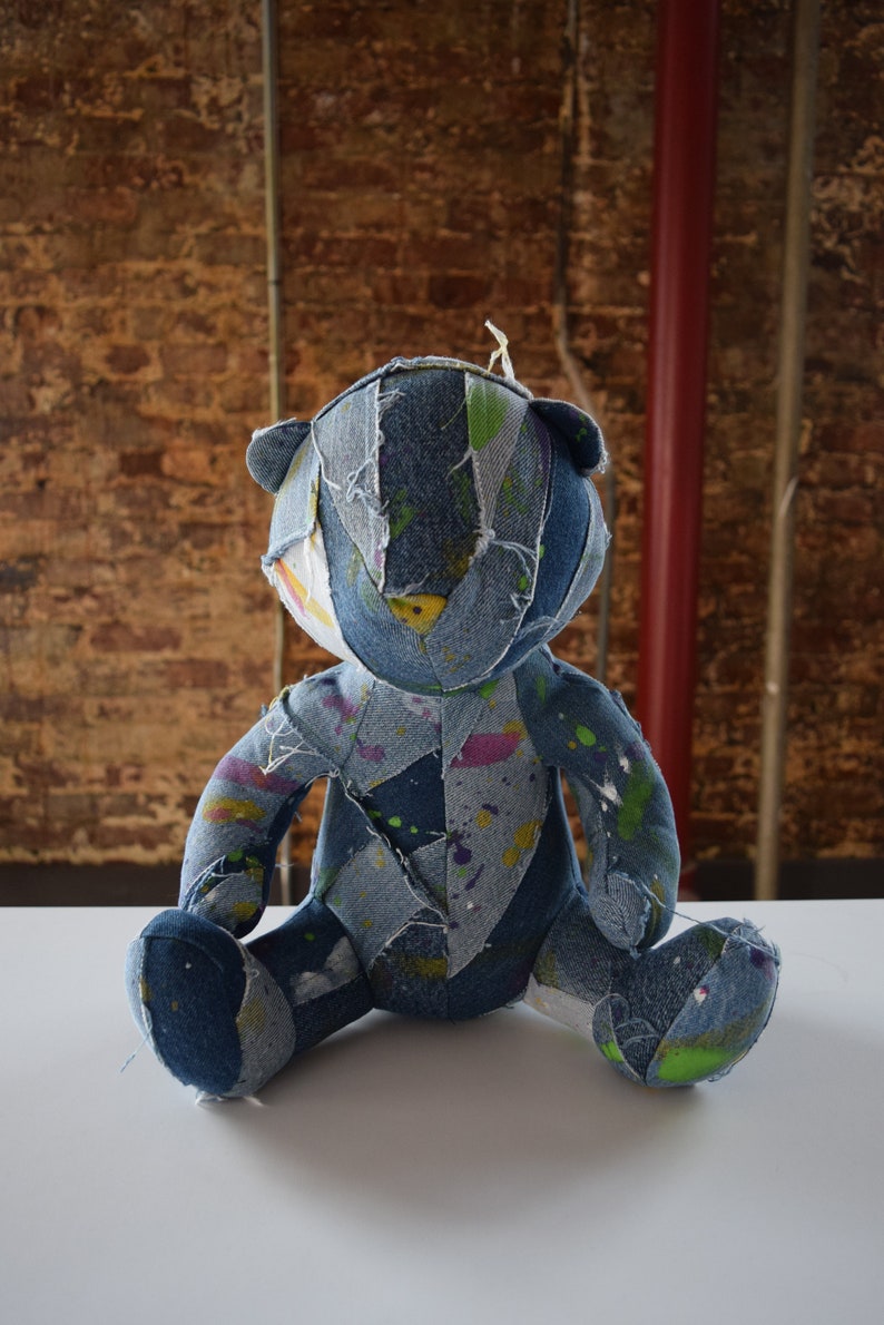 Denim Teddy Bear, patchwork teddy bear, unique teddy bear image 3