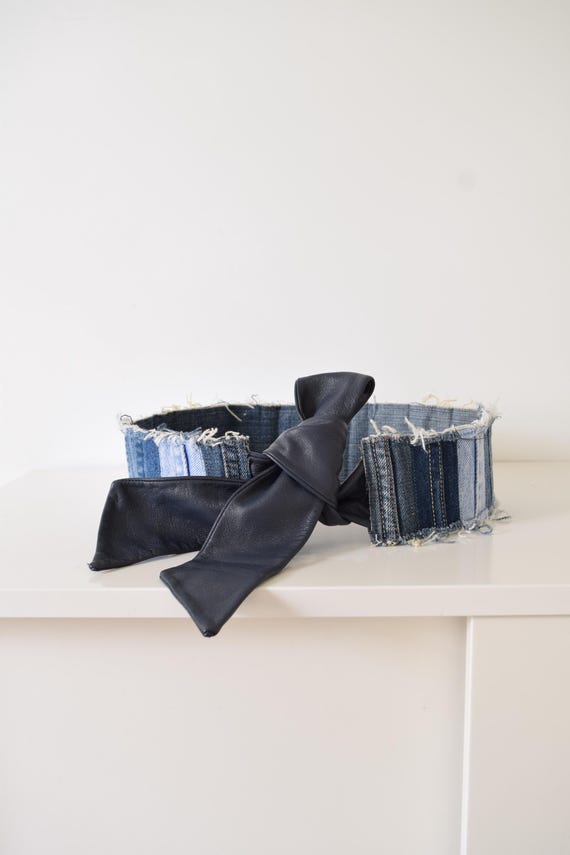 Upcycled Denim Corset Belt Upcycled Denim Corset Belt – Handmade Patchwork Waist  main image 3