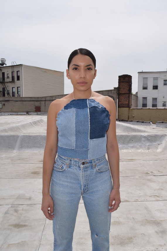 blue jean halter top