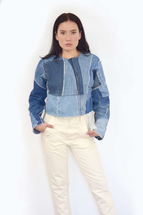 Long Sleeve Denim Shirt Patchwork Denim 