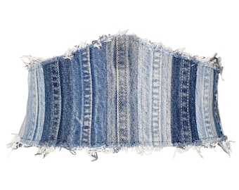 Denim Corset Belt , Reworked Denim Belt, Patchwork Denim Belt