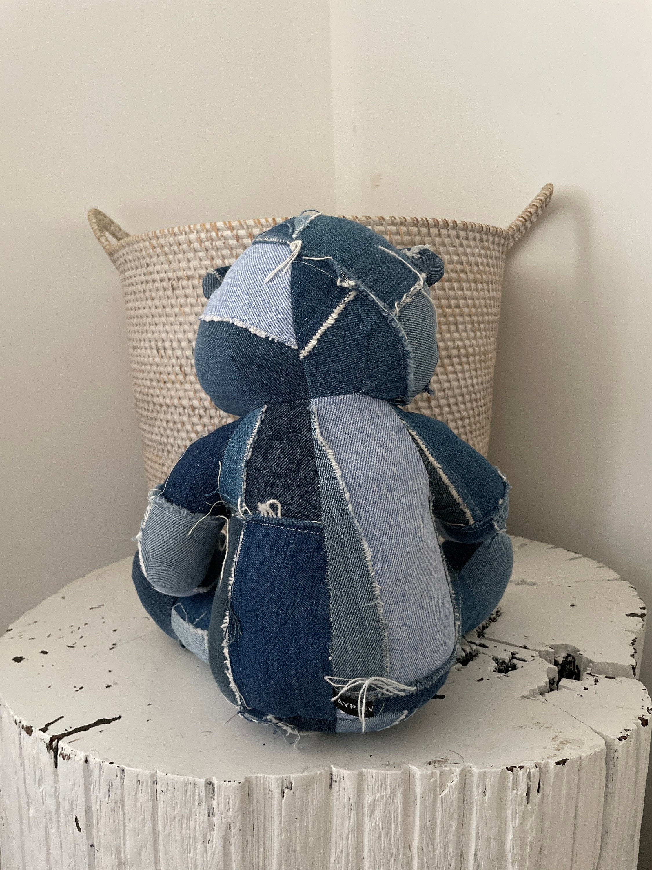 Denim Teddy Bear Patchwork Teddy Bear Unique Teddy Bear - Etsy