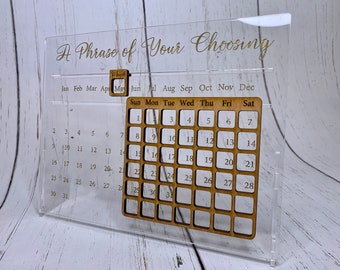 Personalized Clear Acrylic Perpetual Calendar with Maple Accents