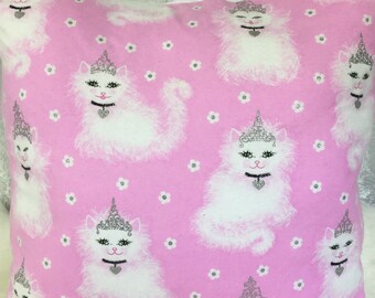 Pink-White-Silver-Black Flower- Princess Cat Flannel-Fleece Throw Pillow Cover Sham