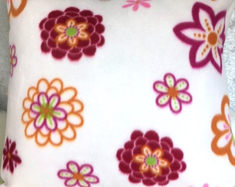 Pink-Orange-Green-White Flower Fleece Throw Pillow Cover Sham