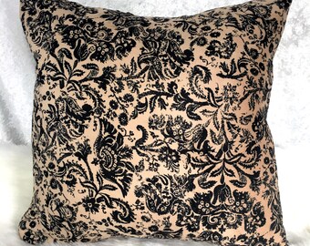 Brown-Black Victorian Flowers Motif Faux Suede Throw Pillow Cover Sham